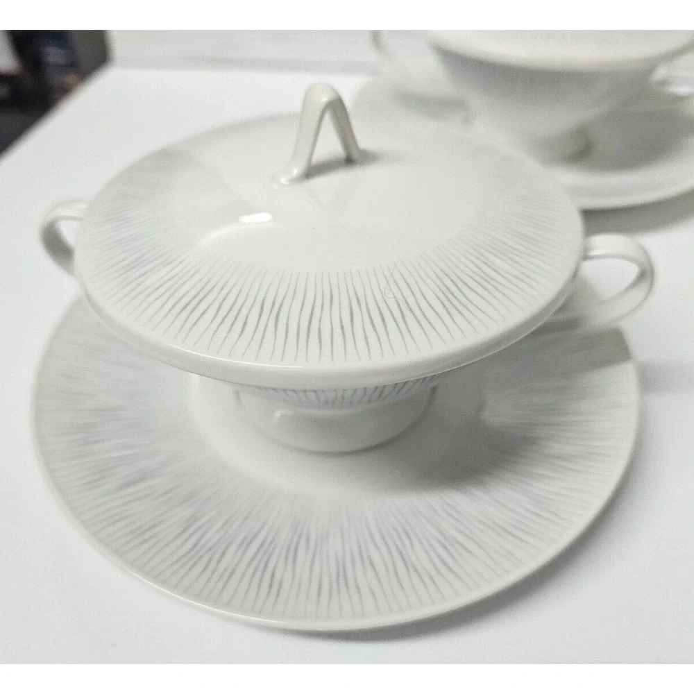 Rosenthal Continental R2225 Cream Soup Set – 4 Bowls with Lids & Saucers